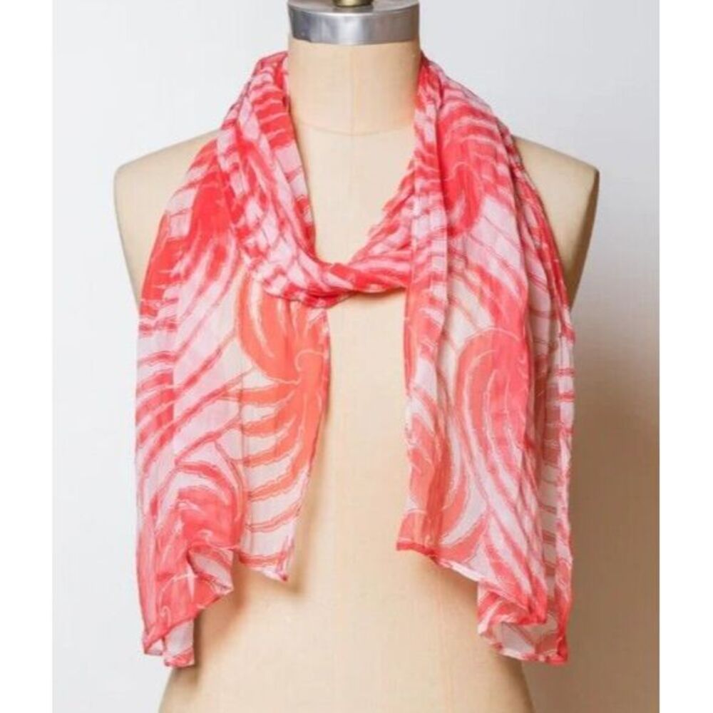 J Crew Womens Scarf Size OS Orange White Printed Polyester Casual